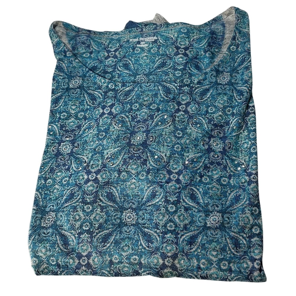 Kim Rogers Pullover Top Jeweled Front Blue Stretch Womens Double Extra Large